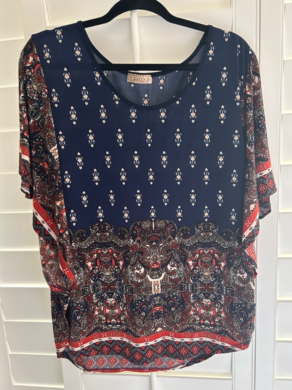 Lavish Navy and Red Paisley Scoop Neck Tunic